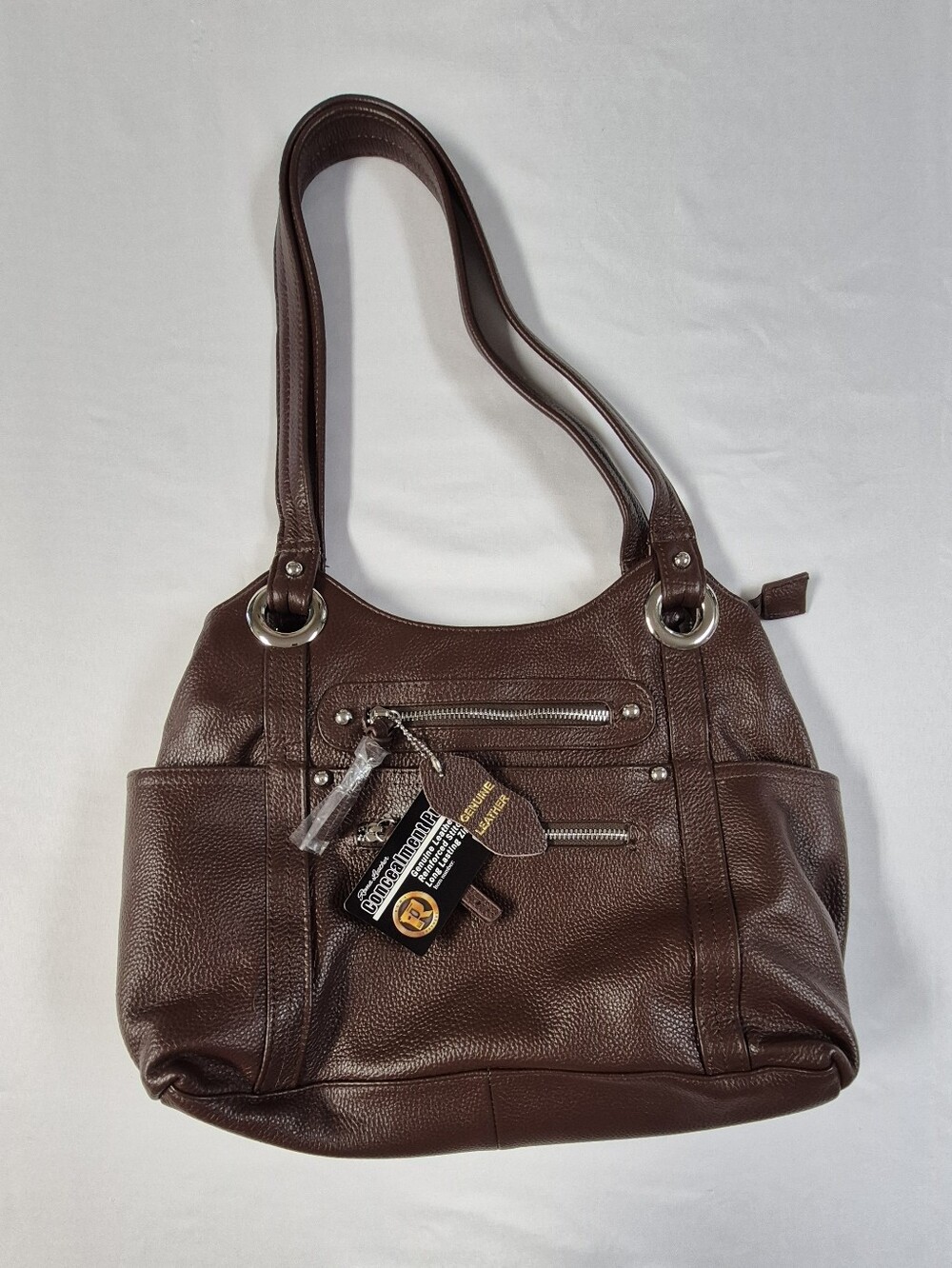 Roma Handbag Shoulder Bag Women Concealed Carry Brown Pebbled Leather Western - Picture 5 of 13